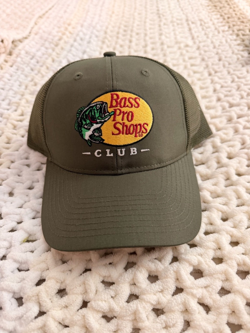 Bass Pro Shops Olive Green Mesh Back Club Hat with Yellow Logo